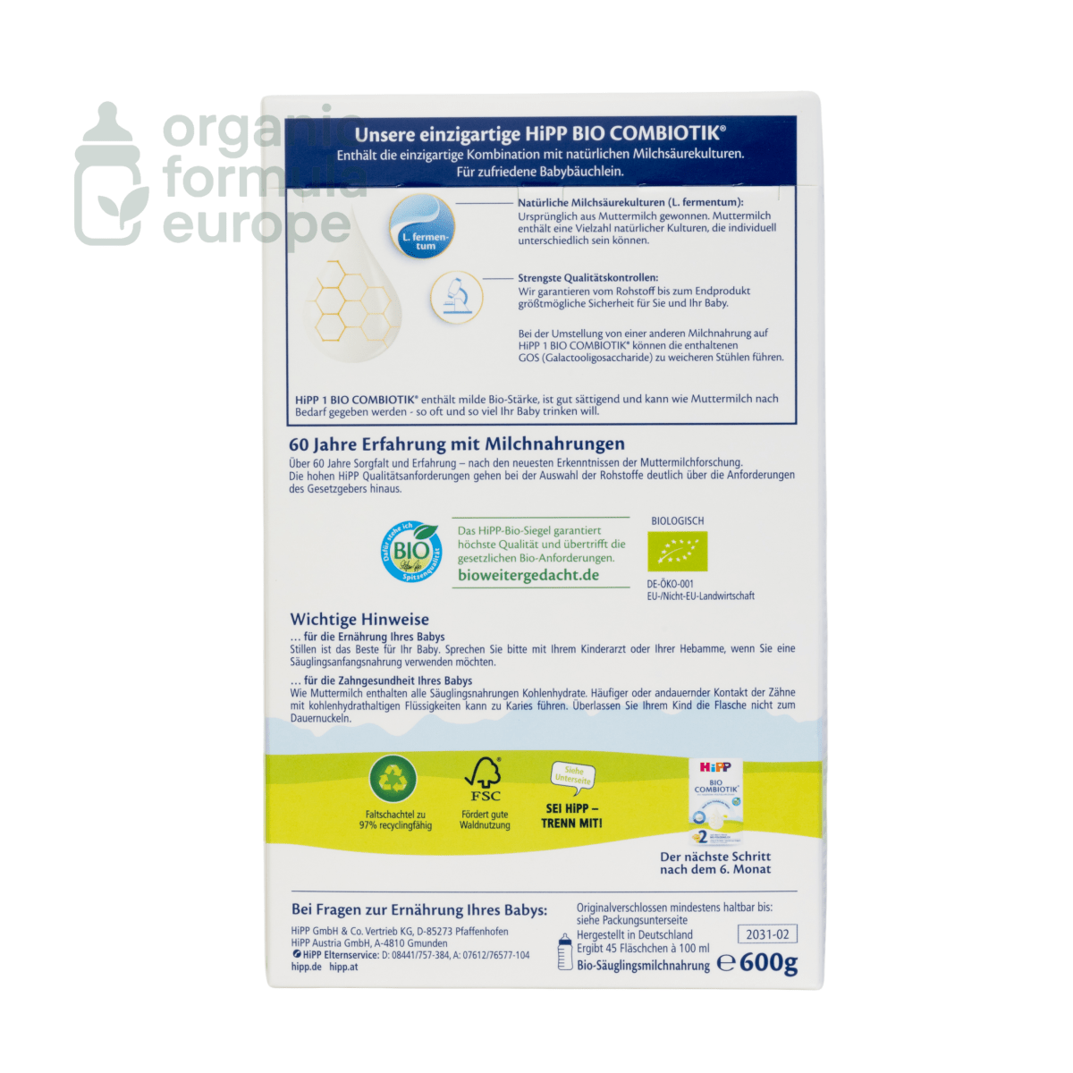 HiPP Organic Baby Formula - Stage 1 - Organic Formula Europe