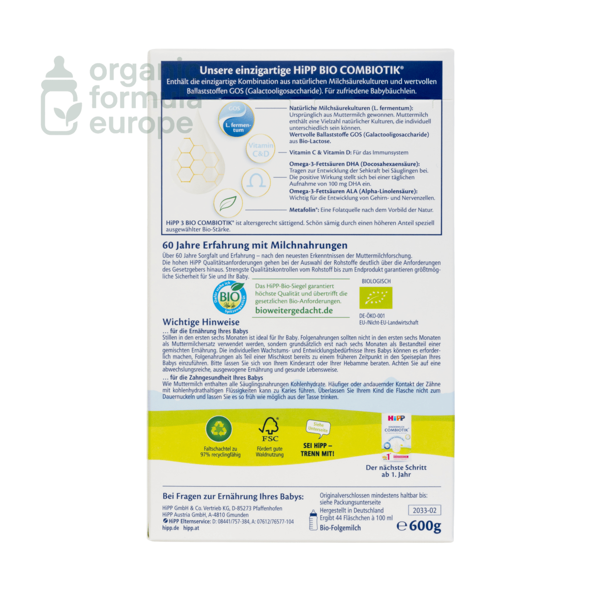 HiPP Organic Baby Formula - Stage 3 - Organic Formula Europe